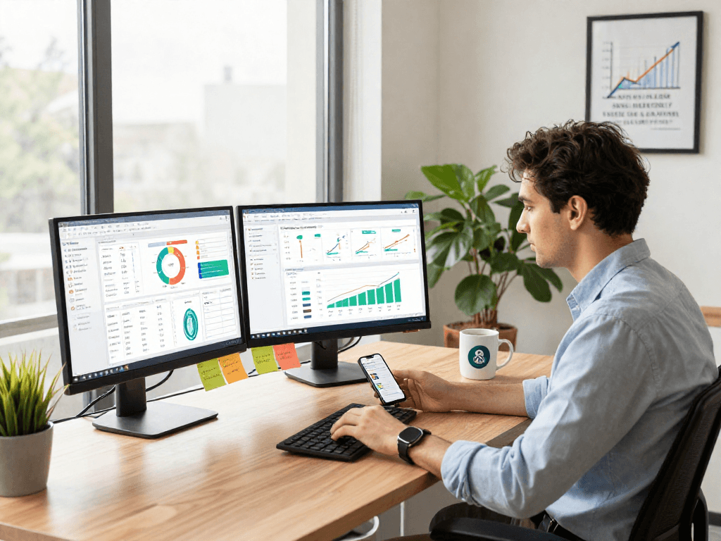 Purchase app installs strategy being planned in vibrant digital marketing office.