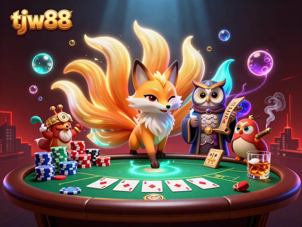 Engage in thrilling poker action with tjw88's vibrant and colorful 3D spirit characters.