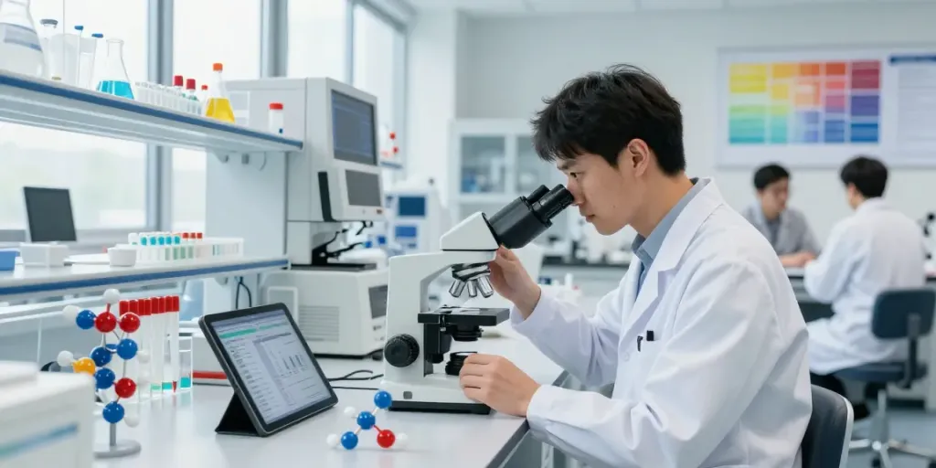 Buy FOXO4-DRI peptide in a modern lab setting, showcasing scientific research.