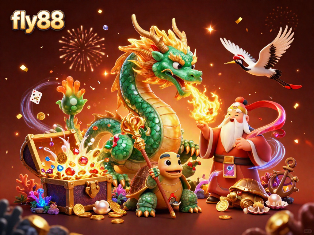 Experience the thrill of fly88 with a vibrant 3D casino illustration showcasing luck and excitement.
