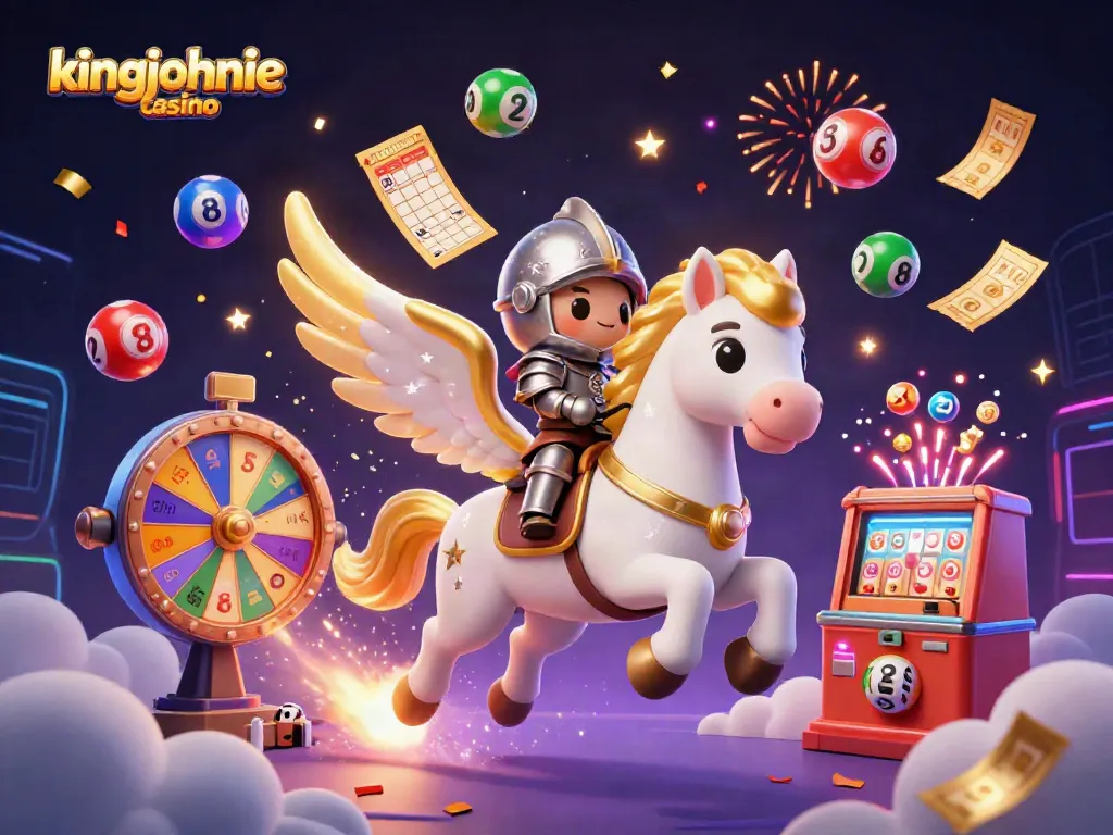 Experience the excitement of kingjohnnie casino with vibrant games and dynamic characters in a magical scene.