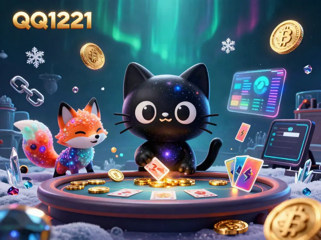 Engage with the cosmic charm of QQ1221 at a vibrant casino table filled with golden chips and virtual currencies.