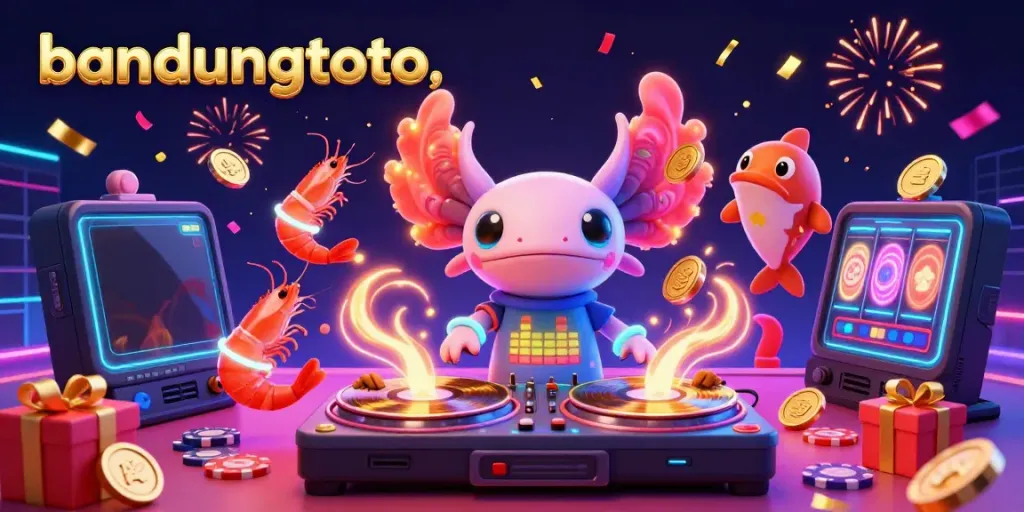 Spinning vibrant slots at bandungtoto with dancing axolotl DJ and energetic shrimp crew.