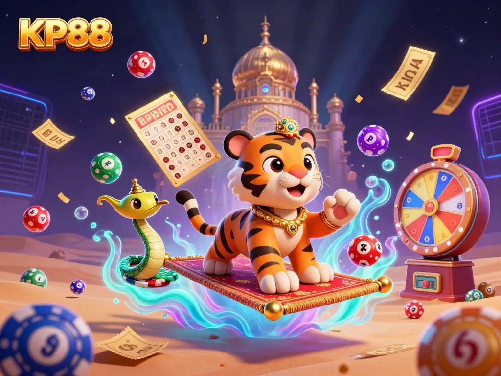 Experience KP88's vibrant gaming world with an ultra-detailed 3D illustration of casino thrills and excitement.