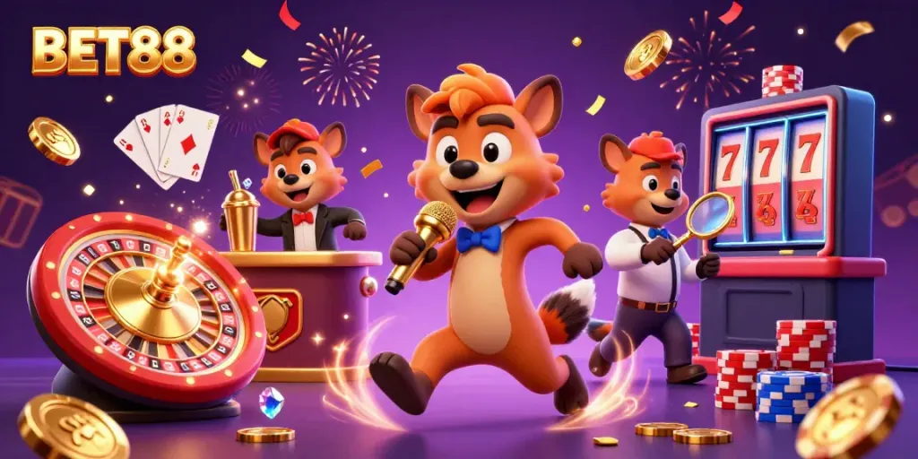 BET88 mang đến trải nghiệm sòng bạc thú vị với các hyena vui nhộn trong một câu lạc bộ hài hước.