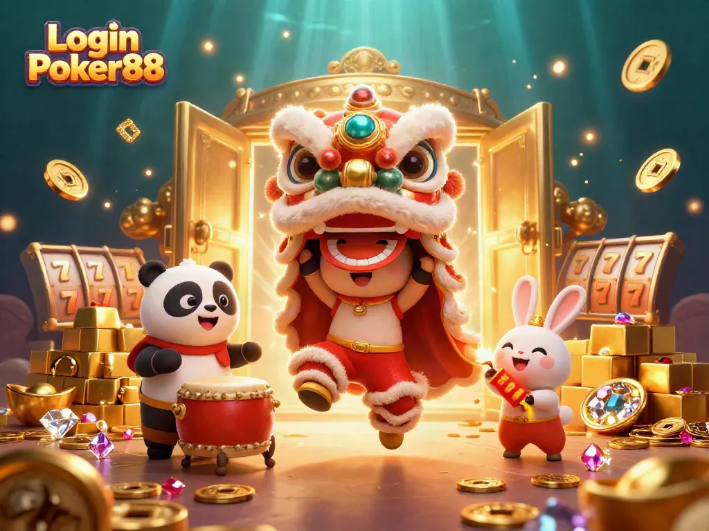 Engage with the Login Poker88 scene featuring vibrant characters celebrating and winning jackpots.