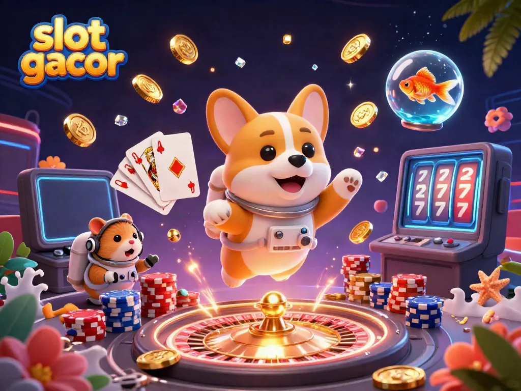 Experience the thrill of slot gacor with a vibrant 3D casino scene featuring playful characters.