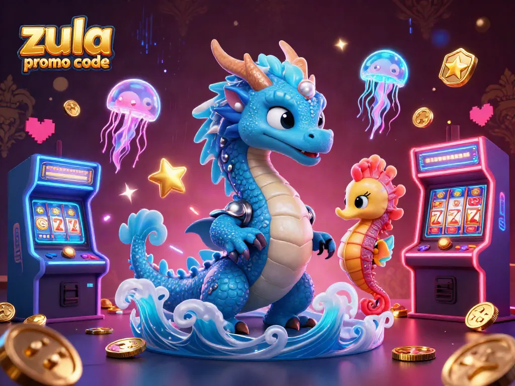 Engage with Zula promo code for exciting bonuses, featuring vibrant dragons and colorful gaming elements.