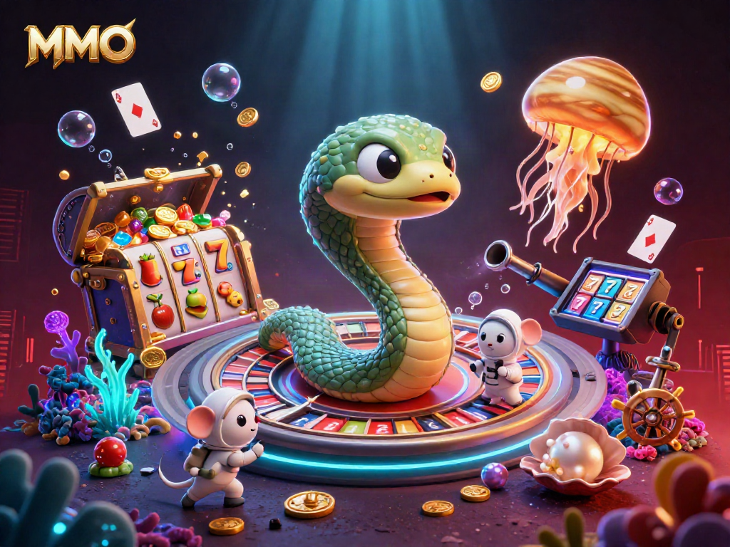 Bet on MMOO with 3D space-themed casino scene featuring characters and engaging game elements.