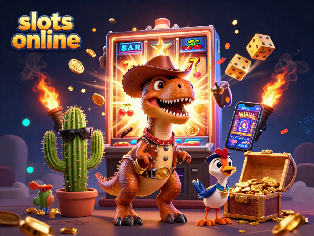 Experience slots online with a thrilling jackpot explosion featuring T-Rex, cactus sidekick, and more!