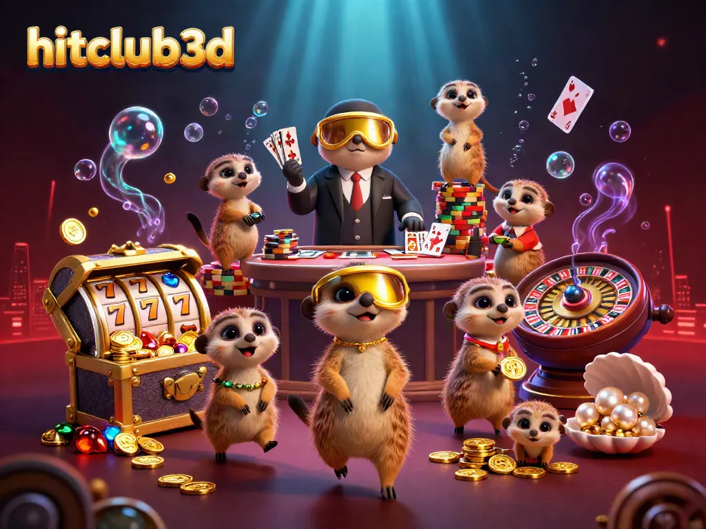 Engage in thrilling games at hitclub3d's animated casino with meerkats running the show.