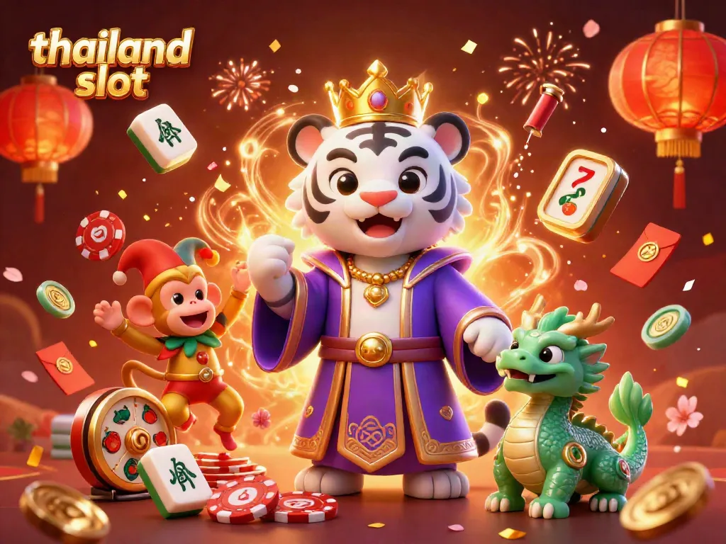 Experience thrilling action in the thailand slot world with this vibrant illustration of a tiger and juggler!