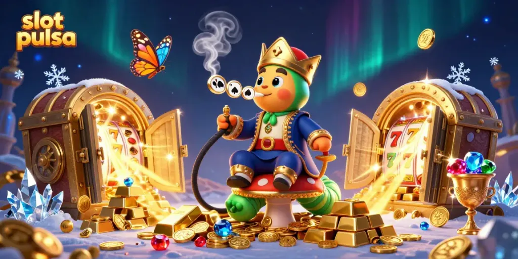 Play thrilling slot pulsa games as the hookah-master entertains with riches in this lively casino scene