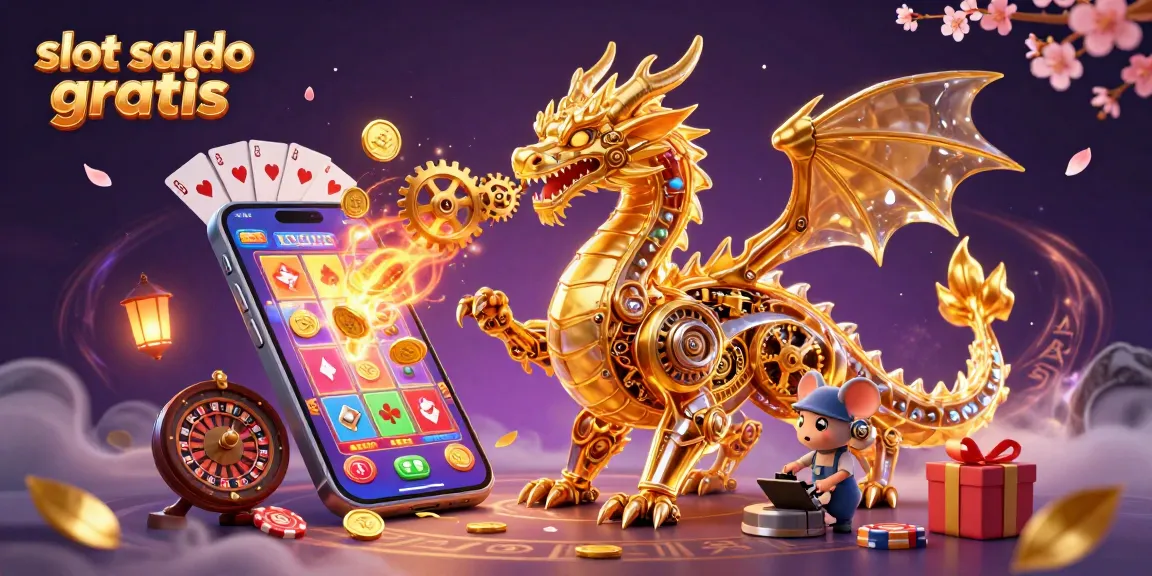 Experience the thrill of slot saldo gratis with a golden dragon and exciting gaming elements.