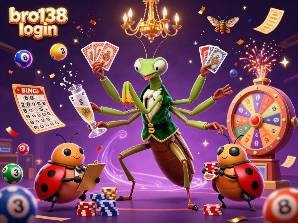 Experience thrilling gameplay with the bro138 login interface featuring vibrant characters, lottery balls, and casino elements.