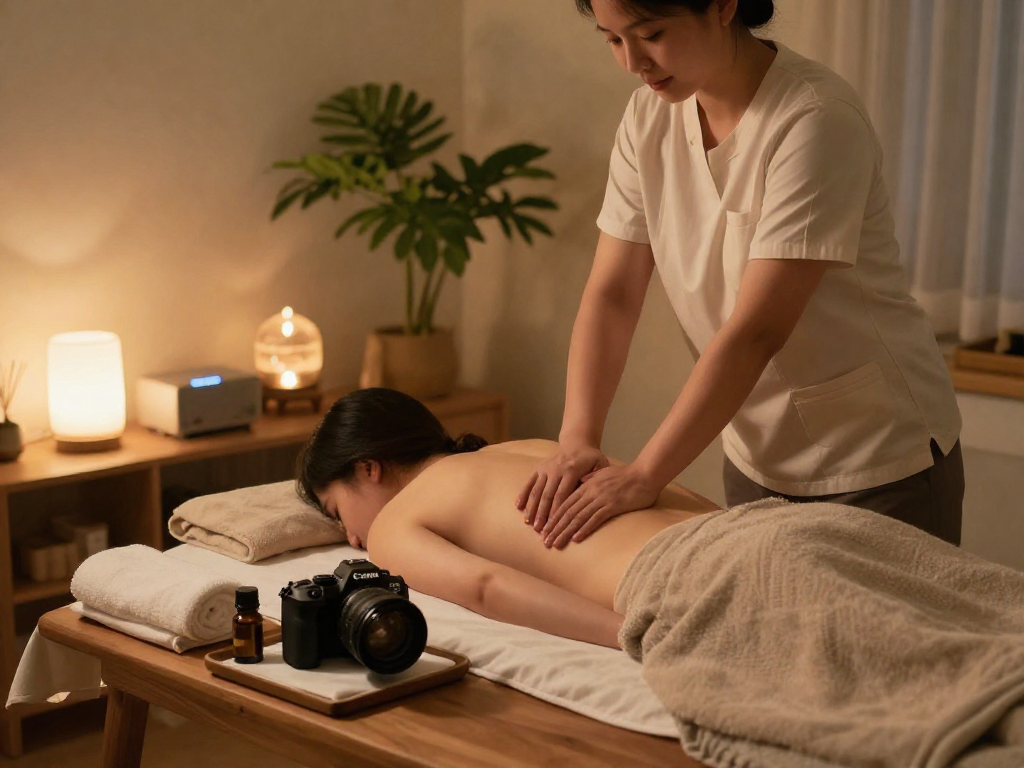 Relaxing 서대문출장마사지 scene with a professional therapist preparing a soothing home massage environment.