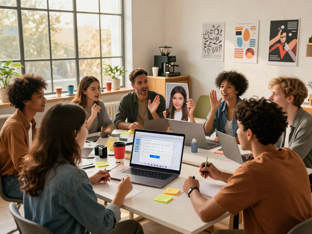 Group interacting with how old do I look analysis online in a modern workspace