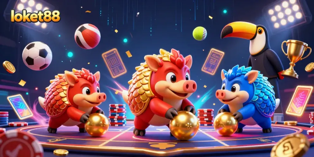 Engage in exciting gameplay with loket88 as rival pangolins compete in a vibrant casino scene.