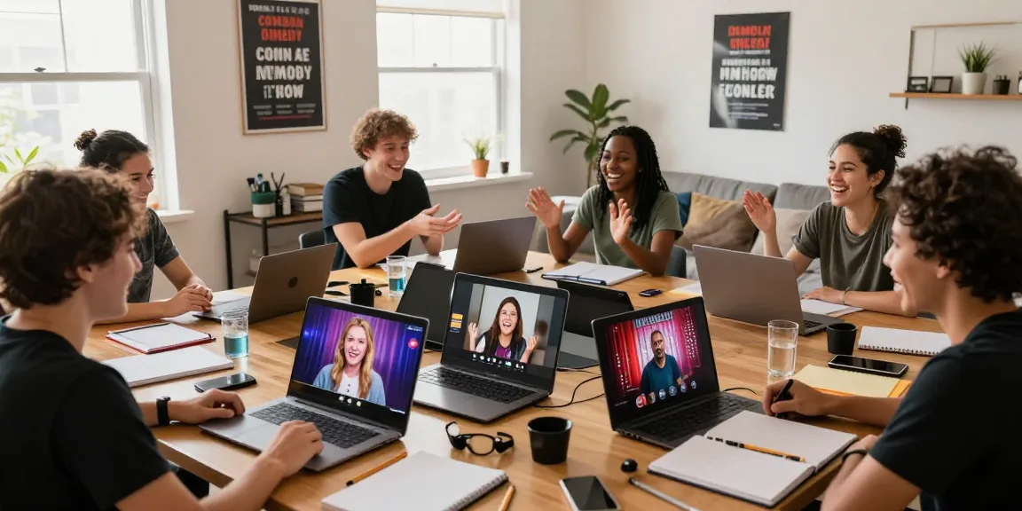 Engaging online Improv for beginners class with diverse participants performing activities in virtual settings.