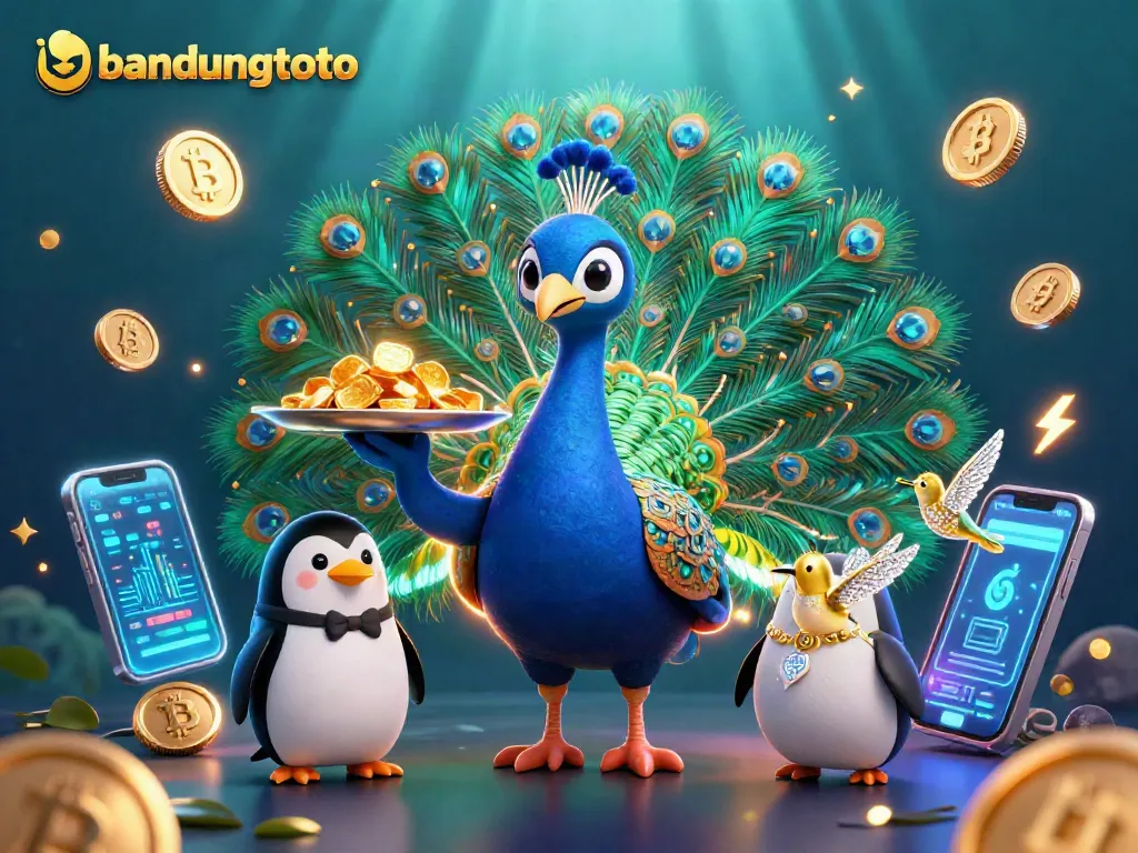 Engage with bandungtoto's vibrant online casino scene featuring an elegant peacock and treasures.
