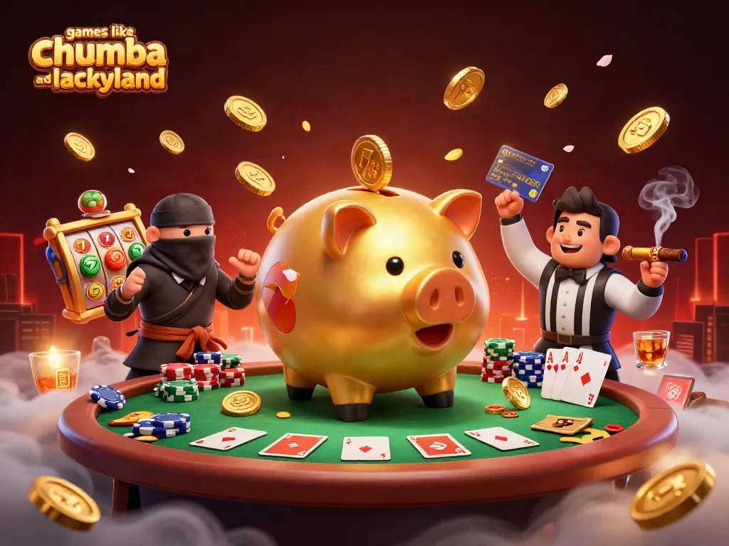 Engage in thrilling games like chumba and luckyland with a stunning 3D casino illustration.
