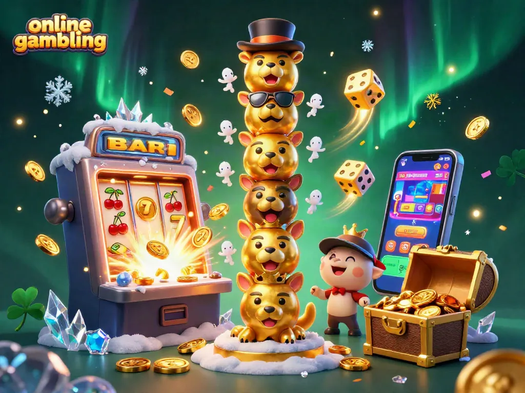 Engage in online gambling with vibrant 3D visuals of a golden totem pole, dynamic slots, and exciting game elements.