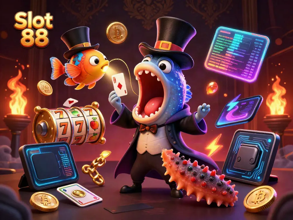 Engage in Slot 88's vibrant 3D casino scene with magical sea creatures and crypto elements.