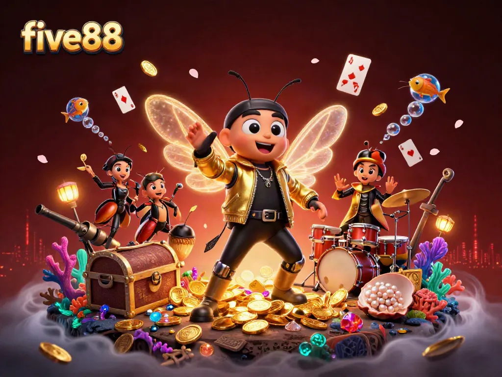 Experience vibrant wins at five88 with a 3D rock star cicada and dynamic game elements.