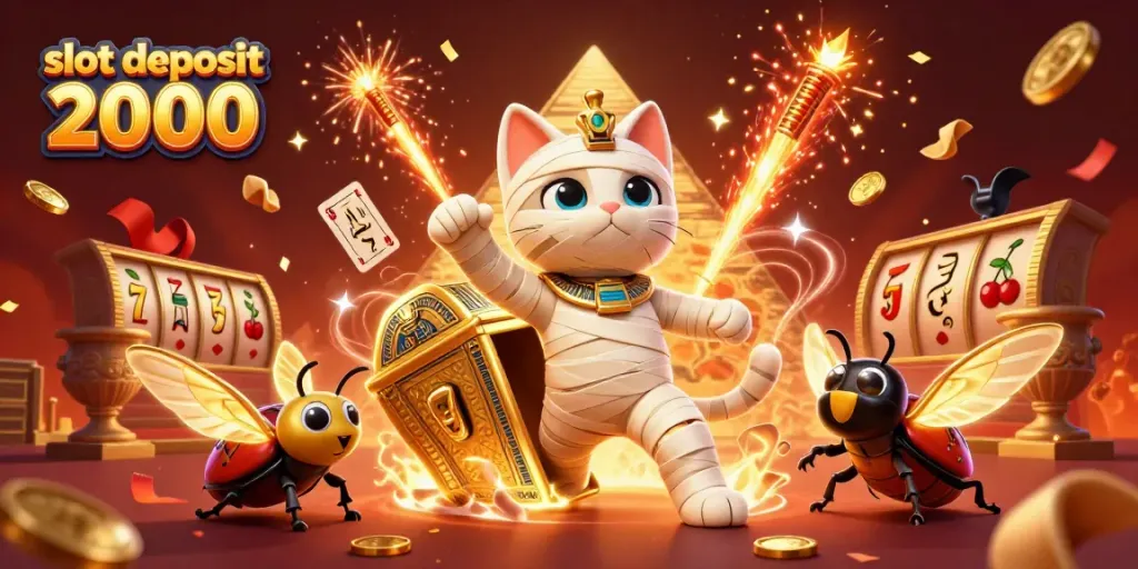 Experience the thrill of slot deposit 2000 as cartoon characters celebrate big wins in a vibrant casino scene.