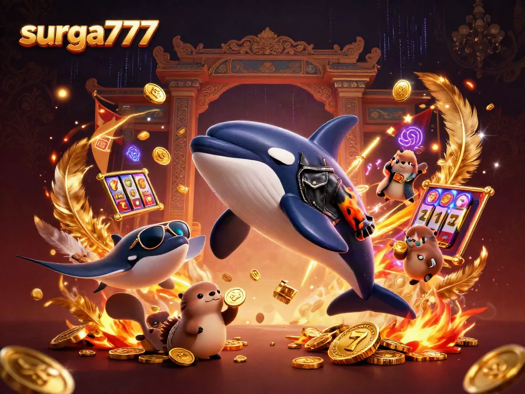 Experience thrilling gameplay with surga777's dynamic orca, stingray characters, and sea otters in a vibrant casino atmosphere.
