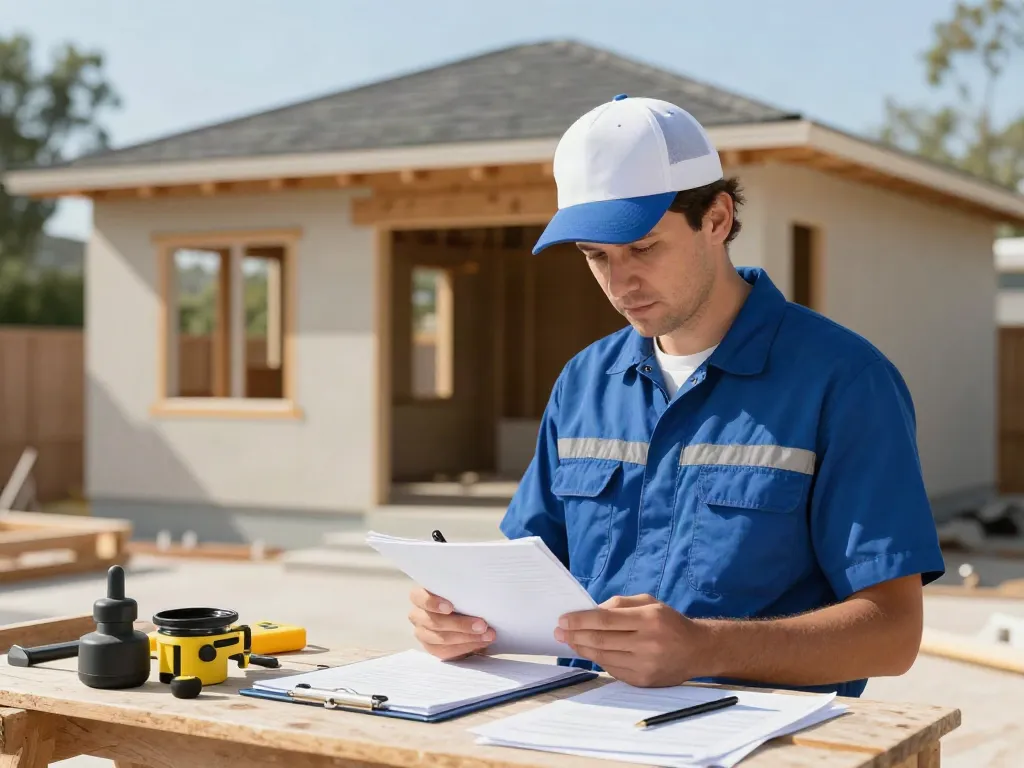 Calculate ADU construction costs with trusted local contractor analyzing plans at home renovation.