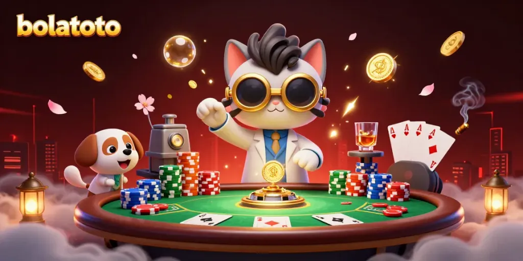Win big with bolatoto as the mad scientist cat crafts riches in a vibrant casino scene.