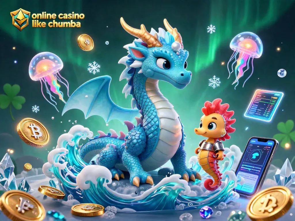 Play exciting games at an online casino like Chumba with vibrant dragon, seahorse knight, and immersive crypto elements.