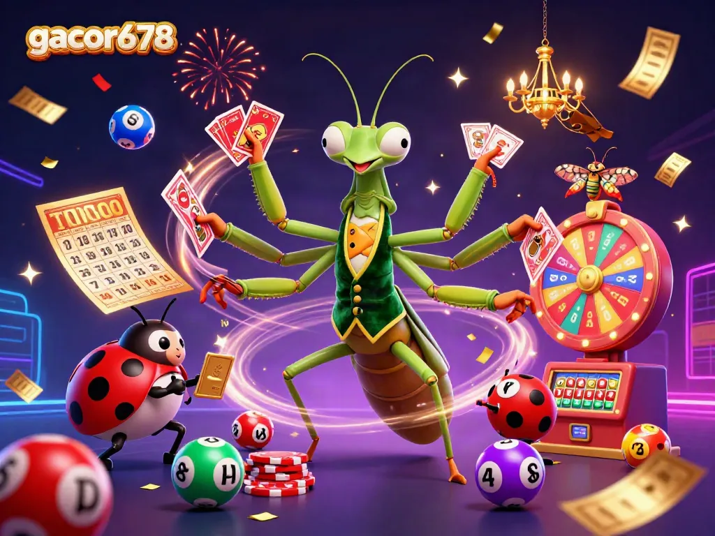 Engage with gacor678 through vibrant 3D casino illustration showcasing winning elements and characters.