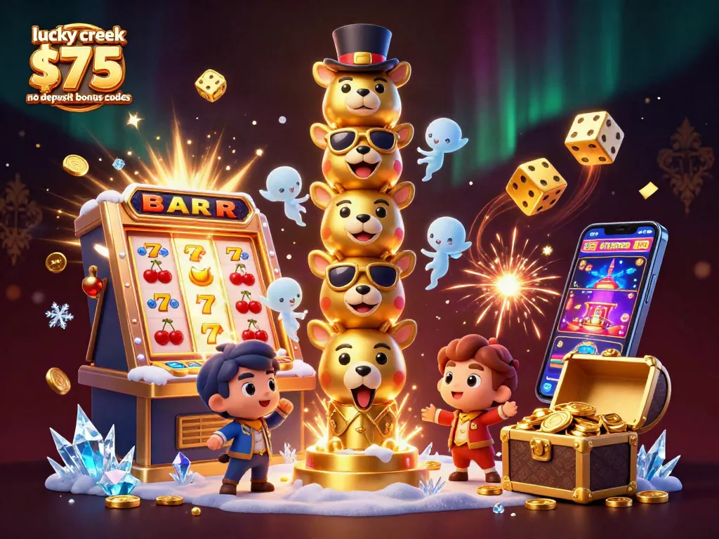 Engage with exciting lucky creek $75 no deposit bonus codes through vibrant casino illustrations showcasing dynamic game elements.