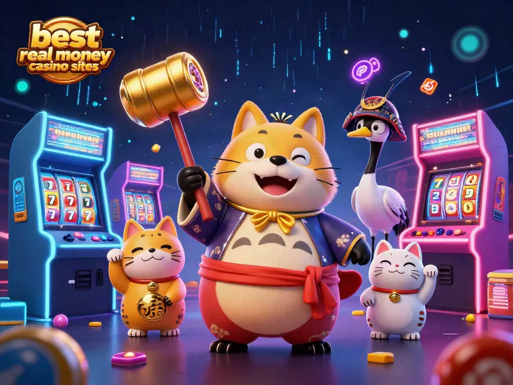Celebrate winning strategies at the best real money casino sites through an exciting 3D illustration.