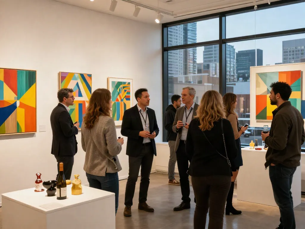 Bruce Bailey Toronto engaging with artists at a vibrant gallery event