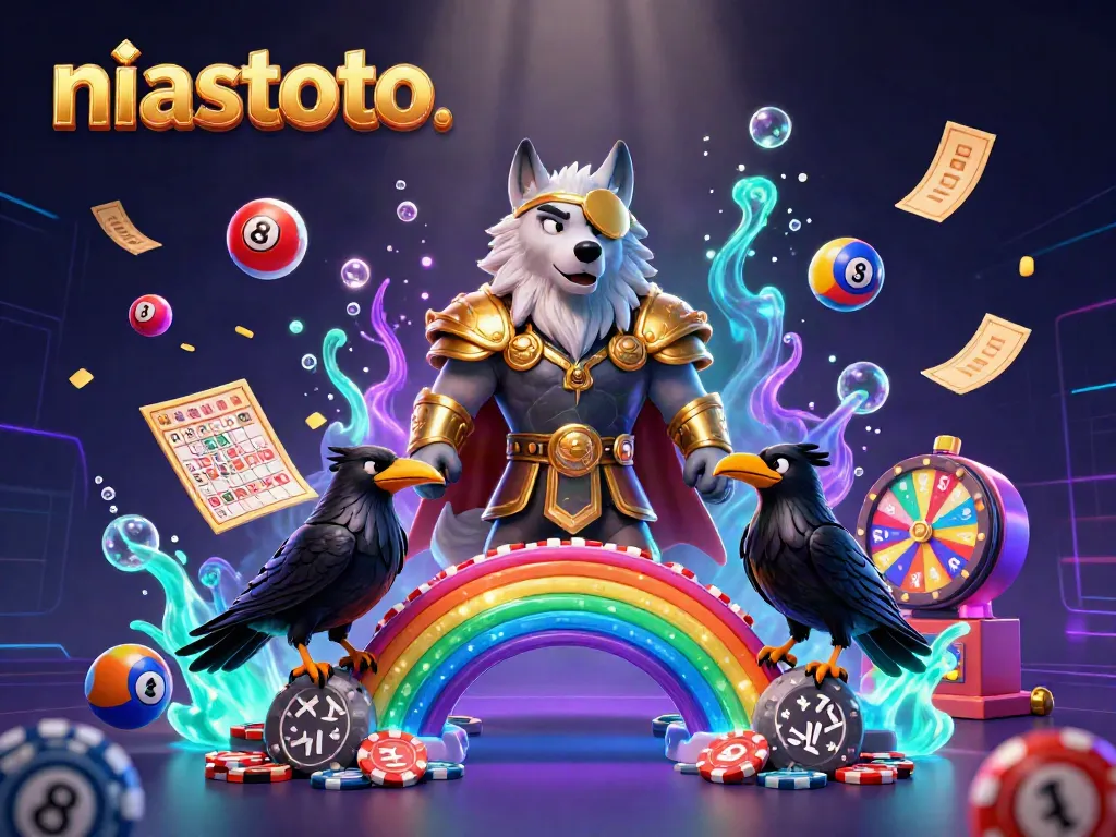 Engage with niastoto's vibrant 3D illustration showcasing Odin and ravens amid dynamic gaming elements.