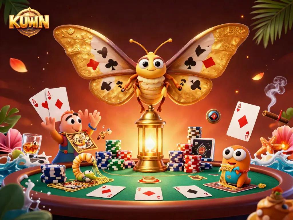 Engage in exhilarating casino action with KUWIN, featuring a vibrant scene of poker and luck.
