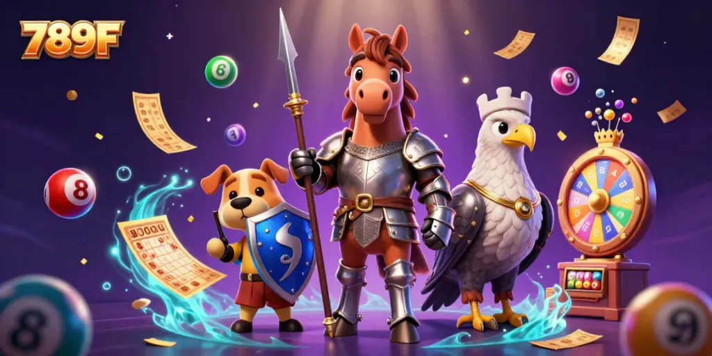 Experience an exciting gaming world with 789F, featuring colorful slots and casino elements.