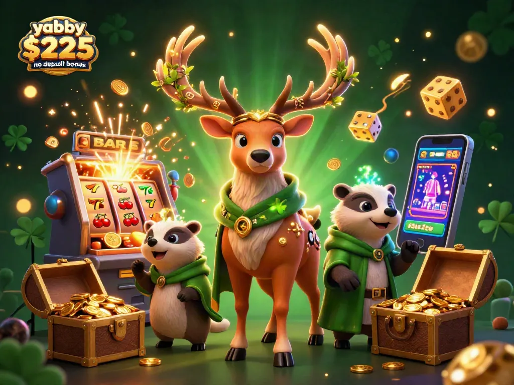 Play with Yabby Casino $225 no deposit bonus and explore thrilling games surrounded by winning symbols and treasure.