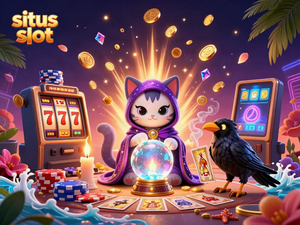 Experience thrilling games at situs slot with immersive 3D casino illustrations featuring lucky symbols and vibrant details.