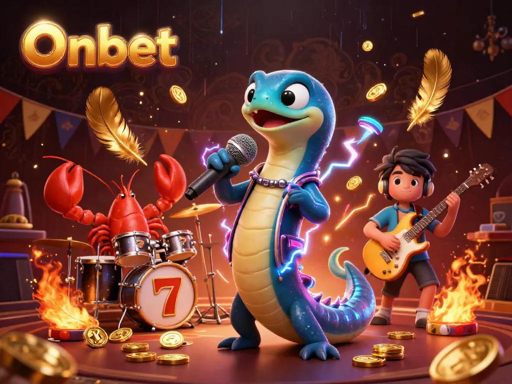Experience Onbet's thrilling underwater casino with electric eel DJ and vibrant gaming elements.