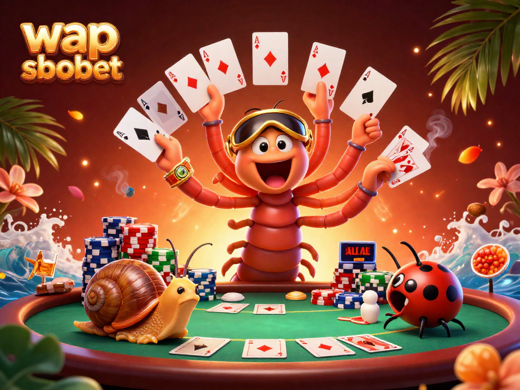 Experience thrilling betting adventures at wap sbobet with cartoon characters engaging in poker action and vibrant casino elements.