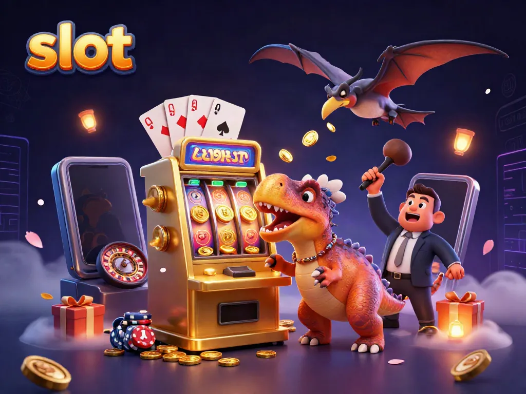 Experience slot excitement with a pachycephalosaurus winning jackpot coins from a golden slot machine.