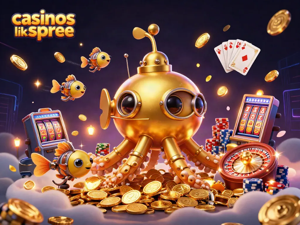 Spin and win with engaging casinos like spree featuring golden kraken, coins, and slot reels.