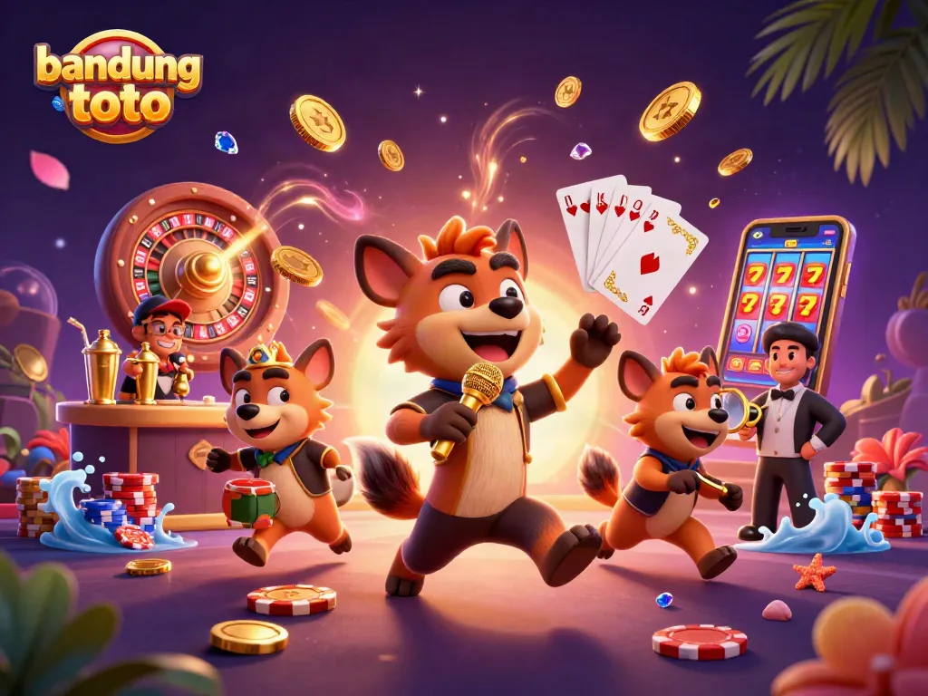 Experience the thrill of bandung toto gaming with a comedic casino scene filled with vibrant characters and dynamic elements.