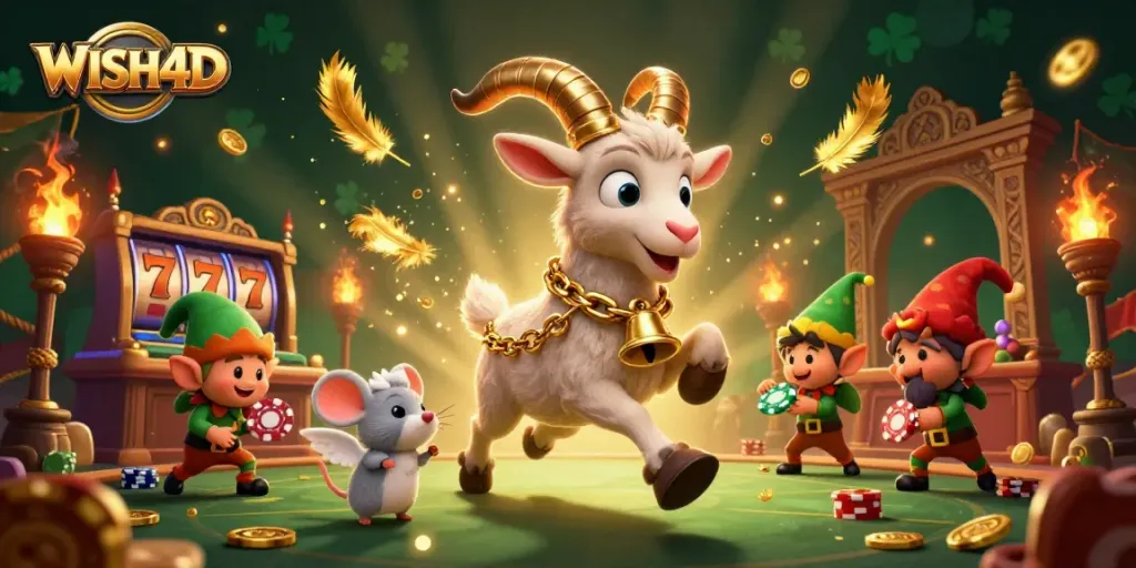 WISH4D brings excitement with a 3D cartoon Krampus goat and mischievous characters at a festive casino.