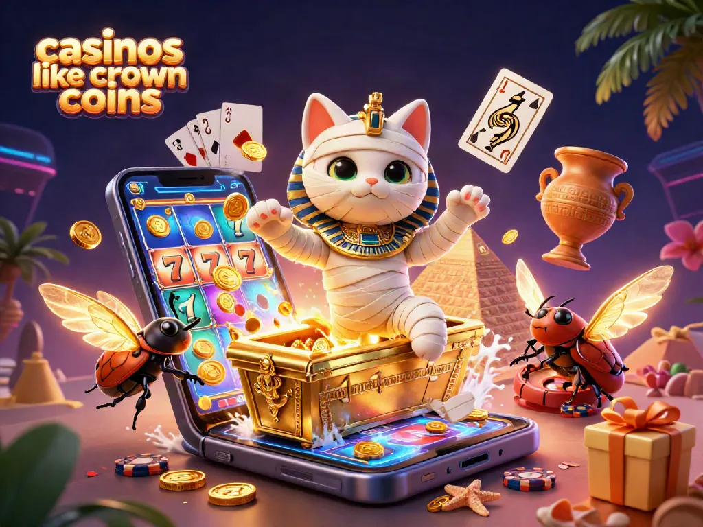 Play thrilling games at casinos like crown coins, with a vibrant 3D illustration featuring exciting elements.